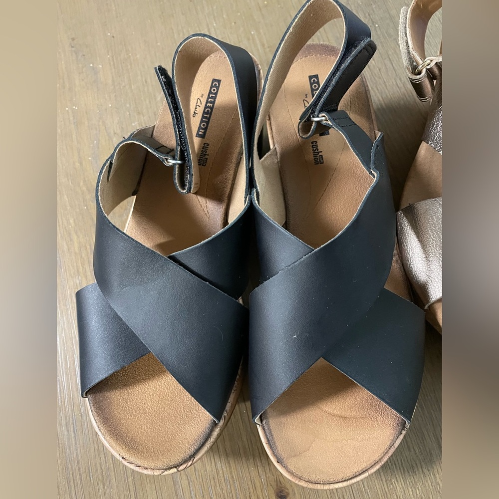 Clarks Women's Annadel Eirwyn Wedge Sandal Size 9W Black